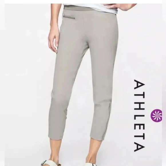 Athleta Mod Trekkie Crop Woven Pull On Pants Gray Casual Walking Travel Fit Sz 2 - Picture 1 of 11